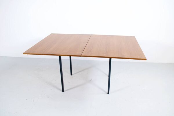 Table transformable teck et acier années 50' fabrication française