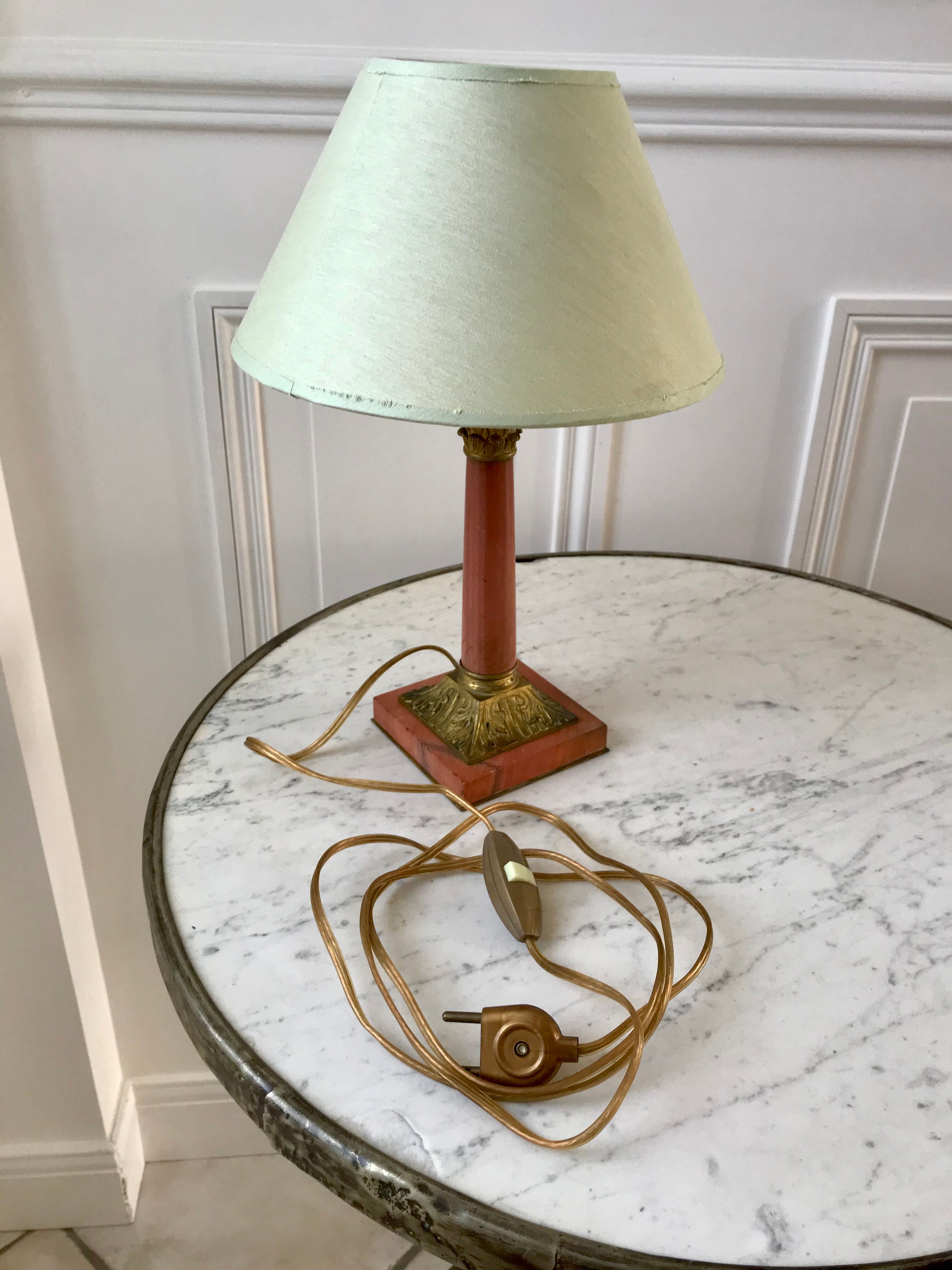Pink lamp in marble and bronze years 30-40
