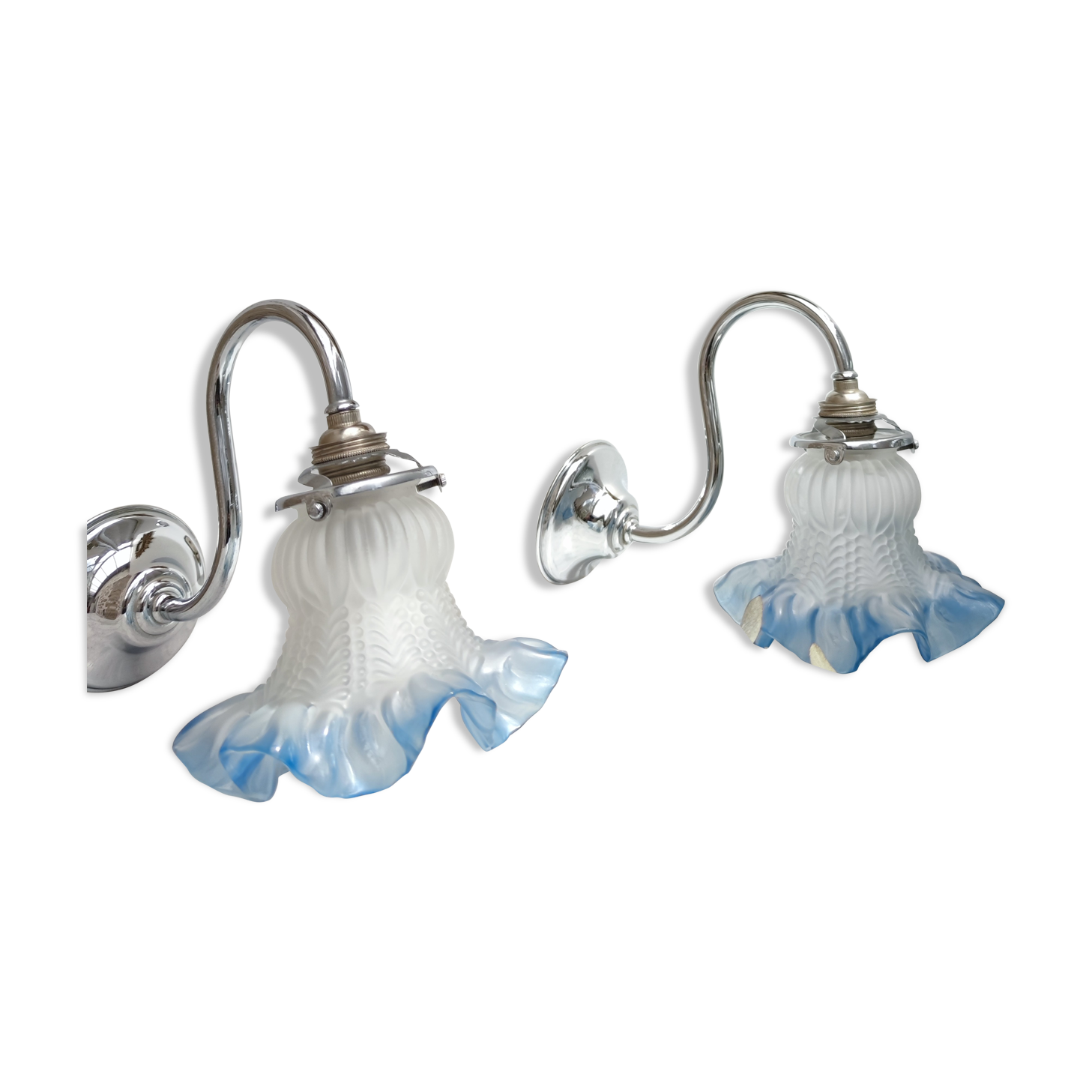 2 blue swan collar sconces