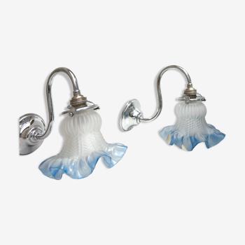 2 blue swan collar sconces