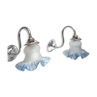 2 blue swan collar sconces