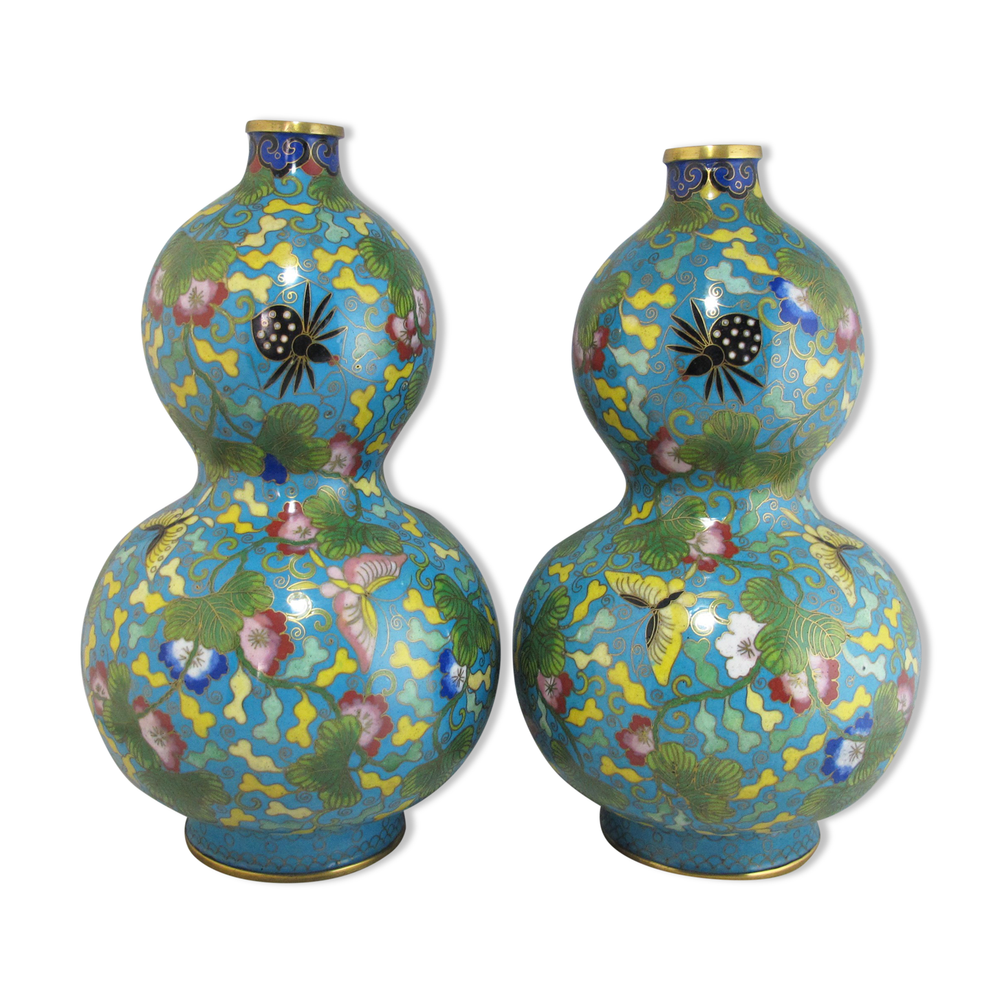 Pair of double gourd vases in cloisonné enamels Chinese, China early 20th century