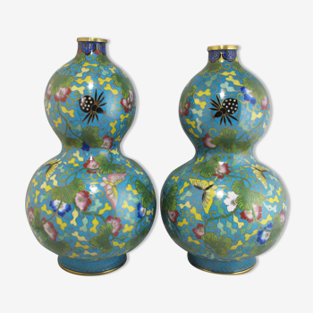 Pair of double gourd vases in cloisonné enamels Chinese, China early 20th century