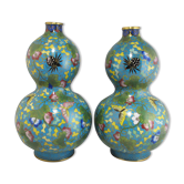 Pair of double gourd vases in cloisonné enamels Chinese, China early 20th century