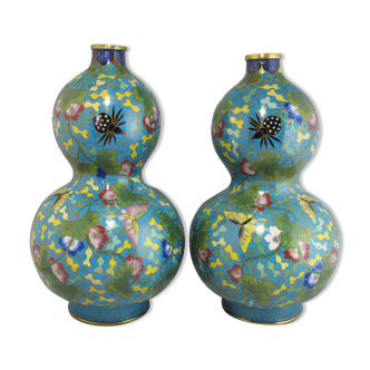 Pair of double gourd vases in cloisonné enamels Chinese, China early 20th century
