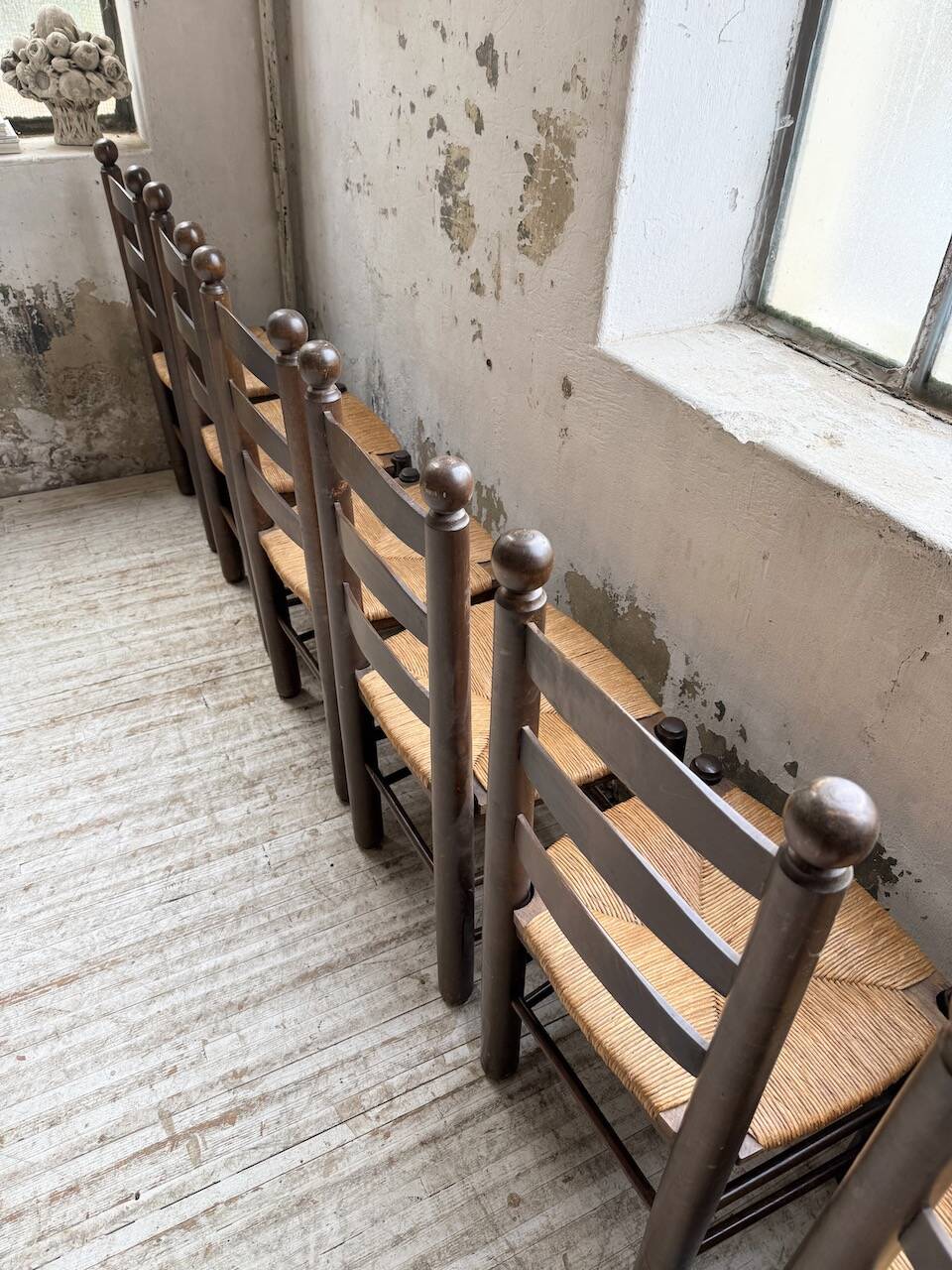 Straw chairs oak 1940s Dudouyt