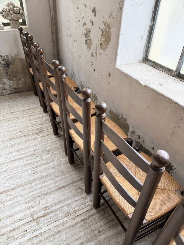 Chaises paille chêne années 40 dudouyt