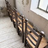 Straw chairs oak 1940s Dudouyt