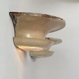 Pair of vintage modernist wall lights, beige painted metal and glass, France, 1930