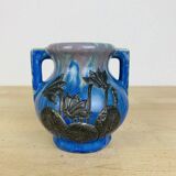 Pierrefonds stoneware art deco vase, tin floral decoration