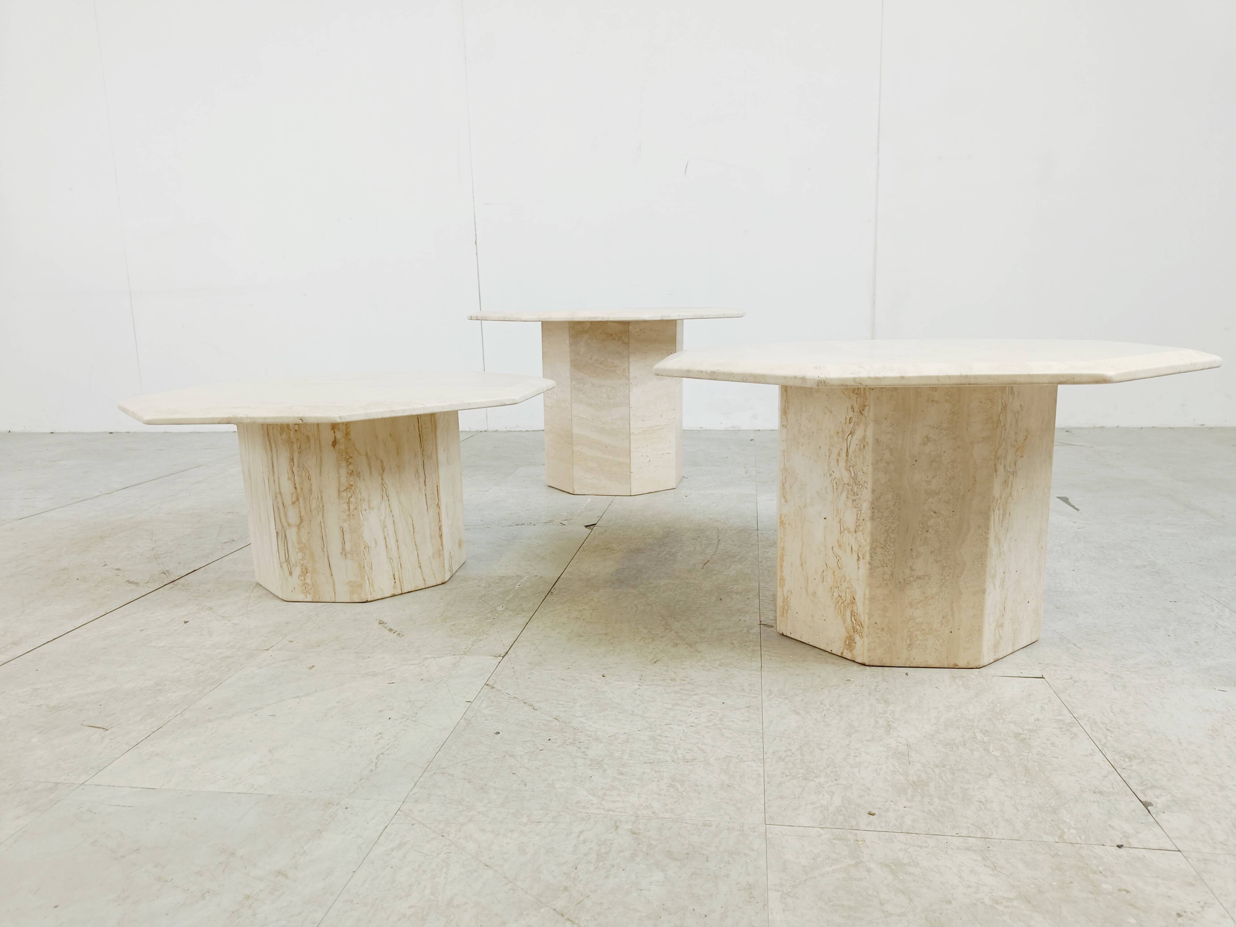 Vintage travertine nesting or side tables, 1970s