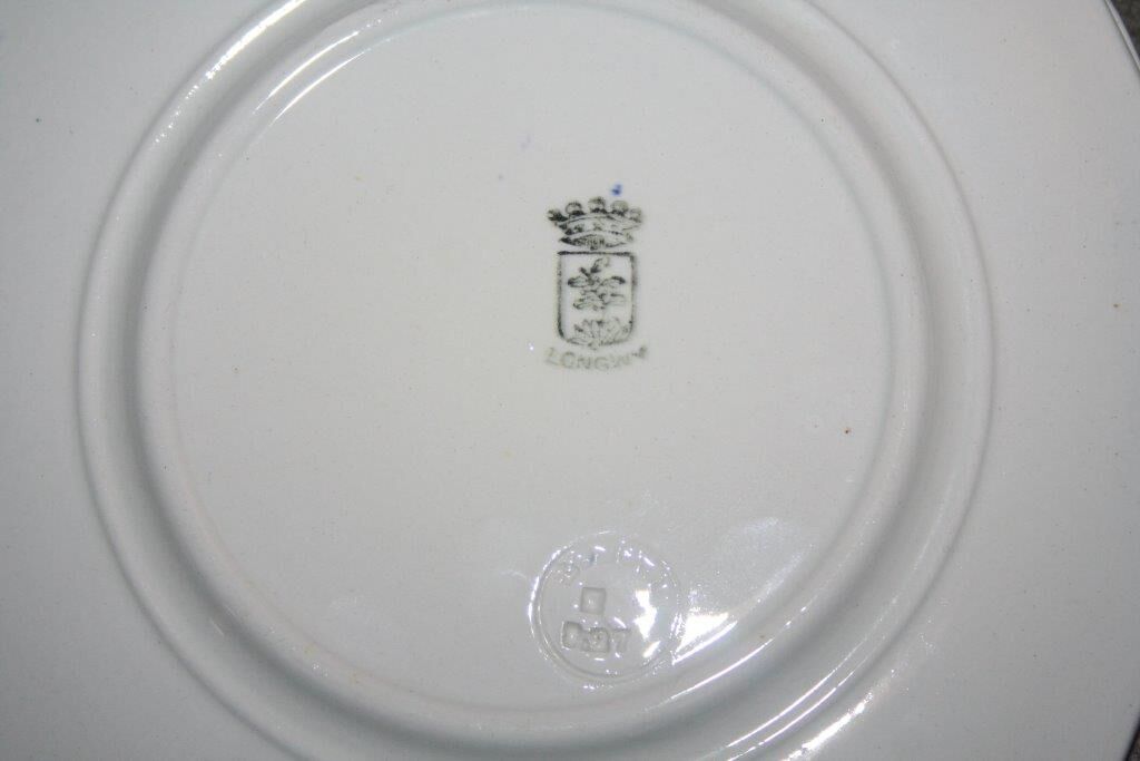 8 octagonal Longwy flowery bouquet art déco dessert plates