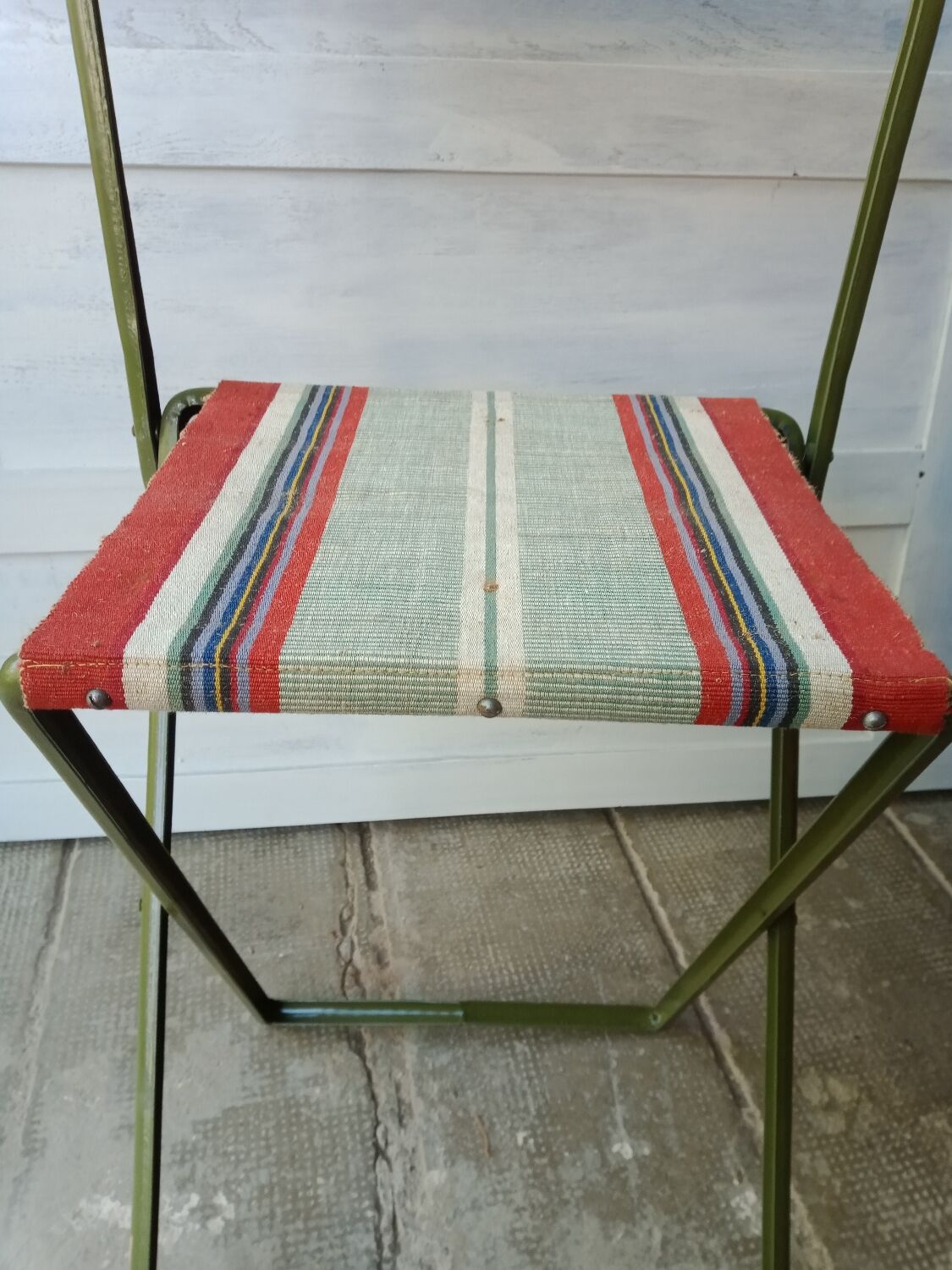Vintage metal and canvas folding camping chairs