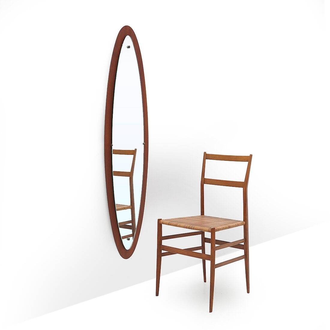 Oval wall mirror in teak, 1960s