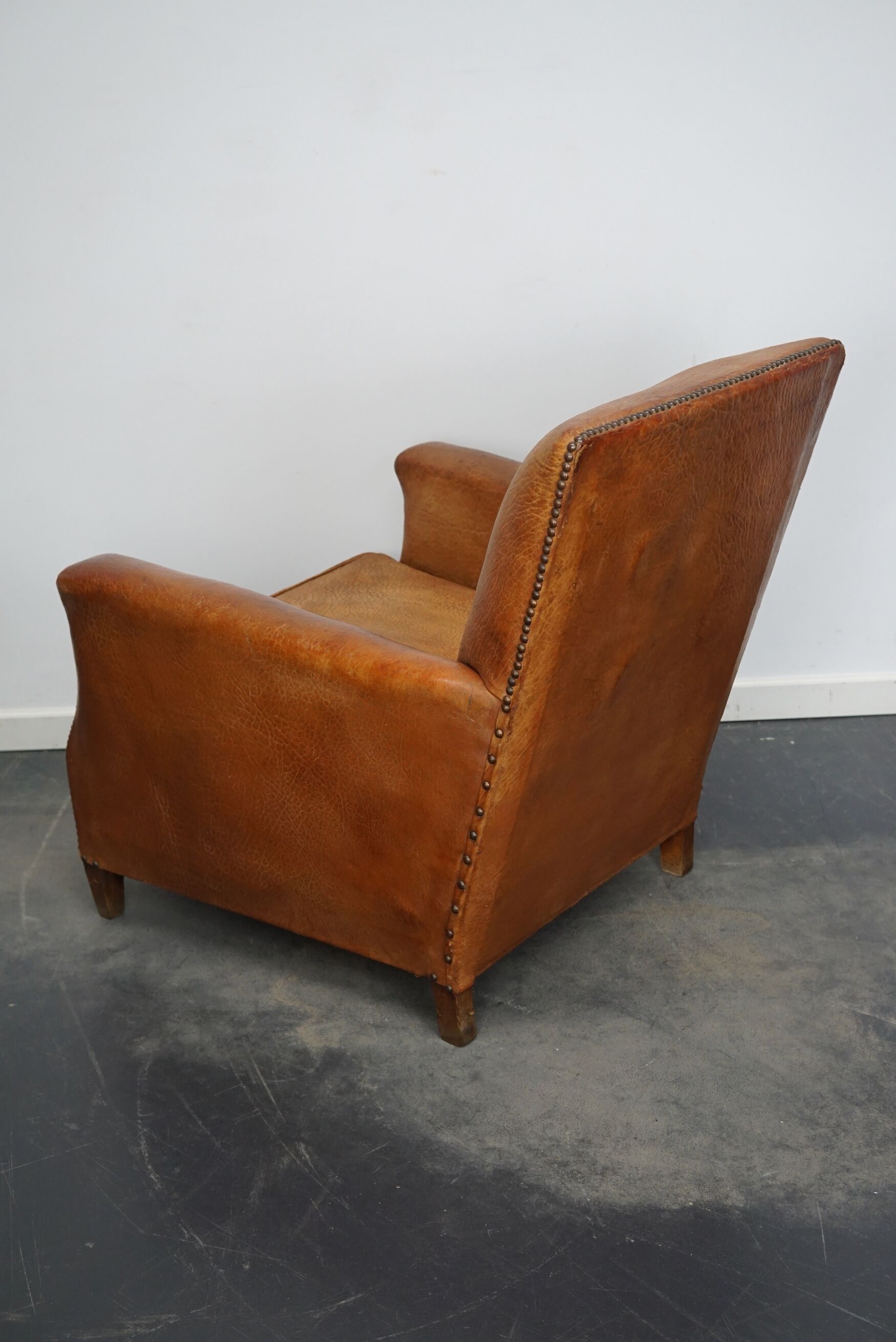 Vintage french cognac-colored leather club chair, 1940s