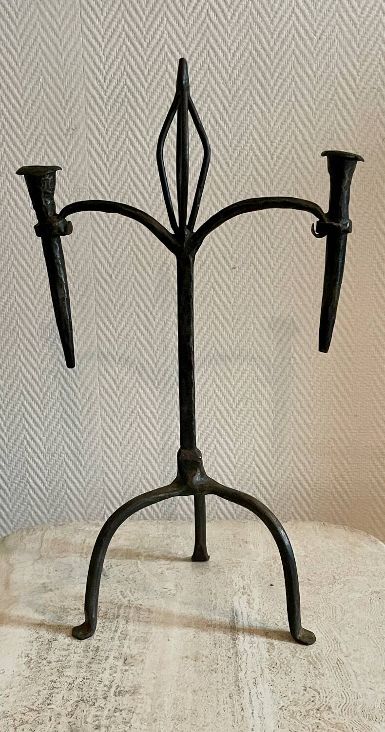 Brutalist candlestick in struck steel 1980