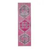Vintage Turkish Hand-Knotted Wool Cotton Pink Runner Rug 80x264