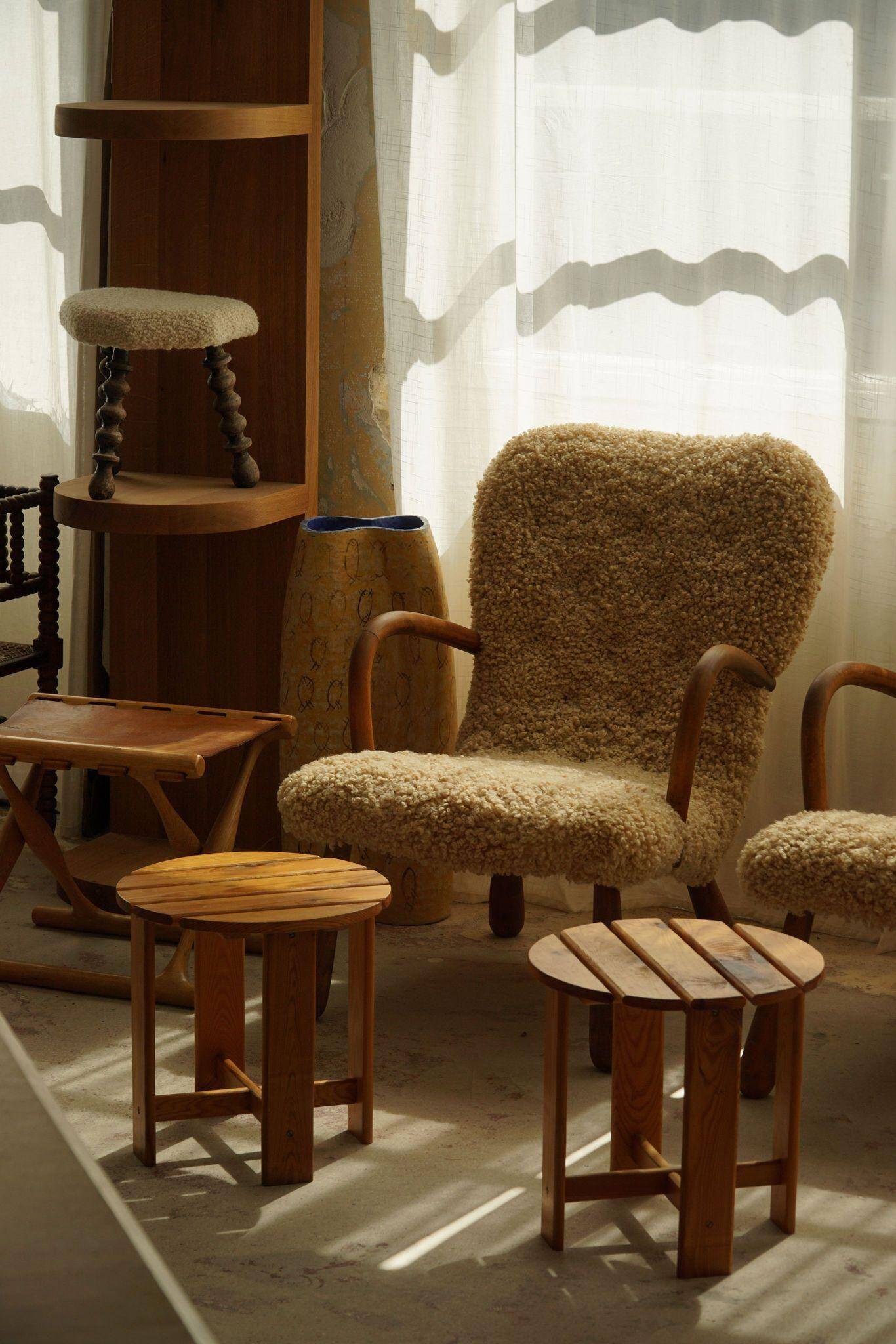 Pair of pine stools by a Swedish cabinetmaker, mid-century, 1960s.