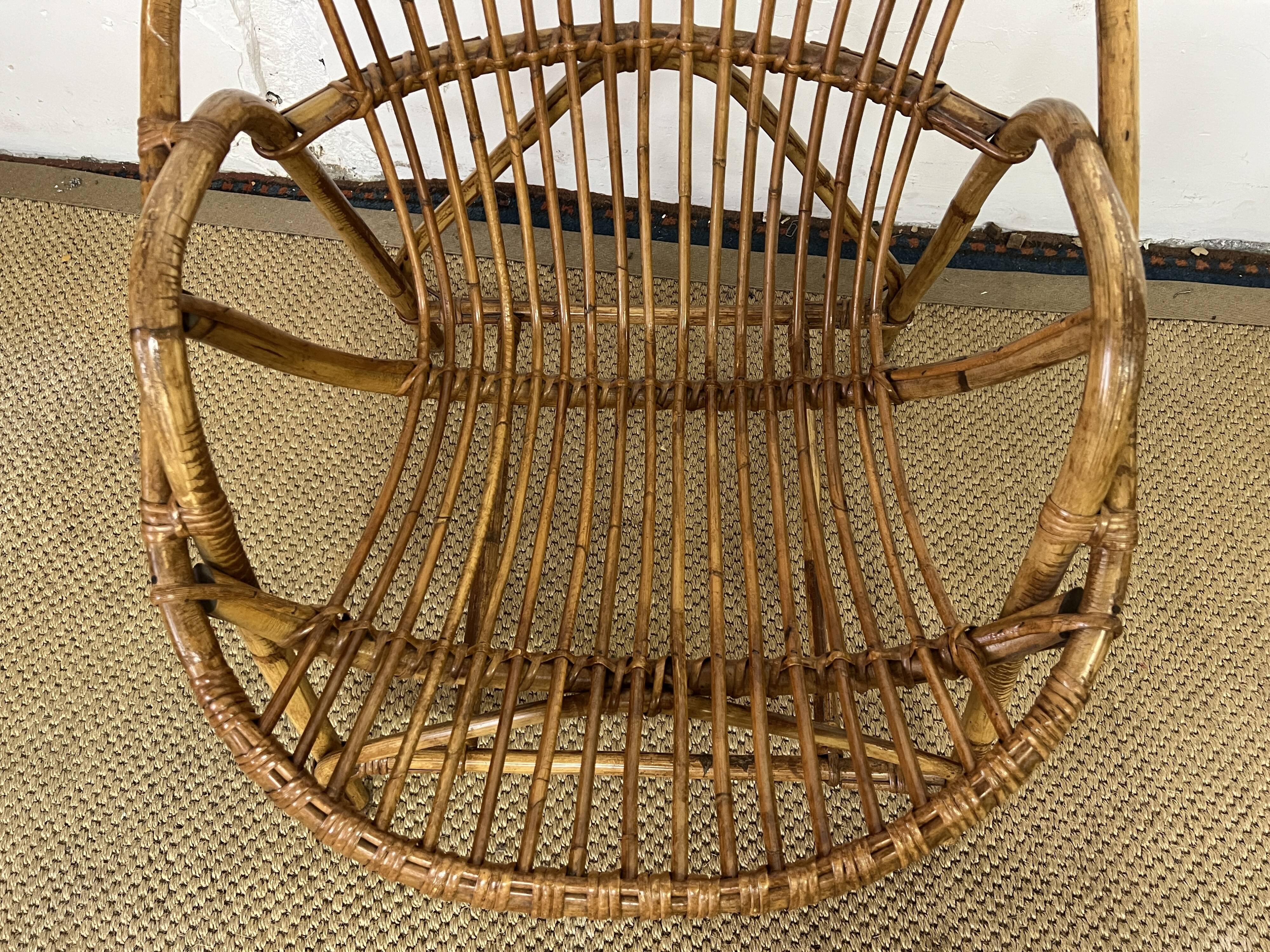 Rattan basket armchair from the 60s and 70s