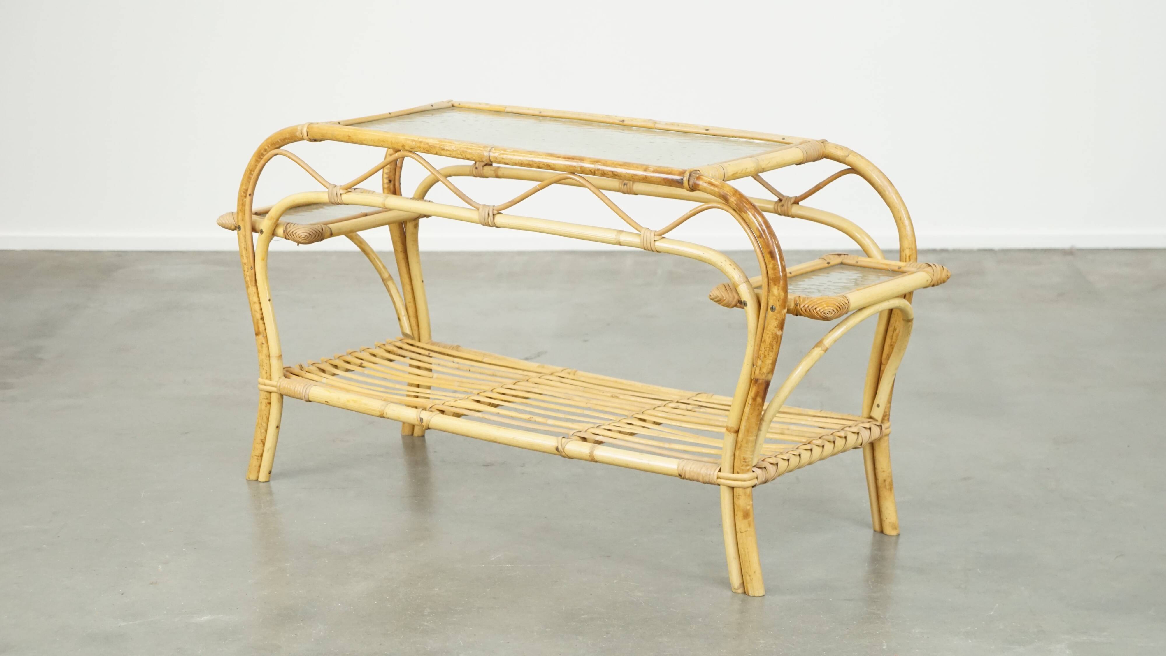 vintage rattan coffee table by Rohé Noordwolde from the 1950s