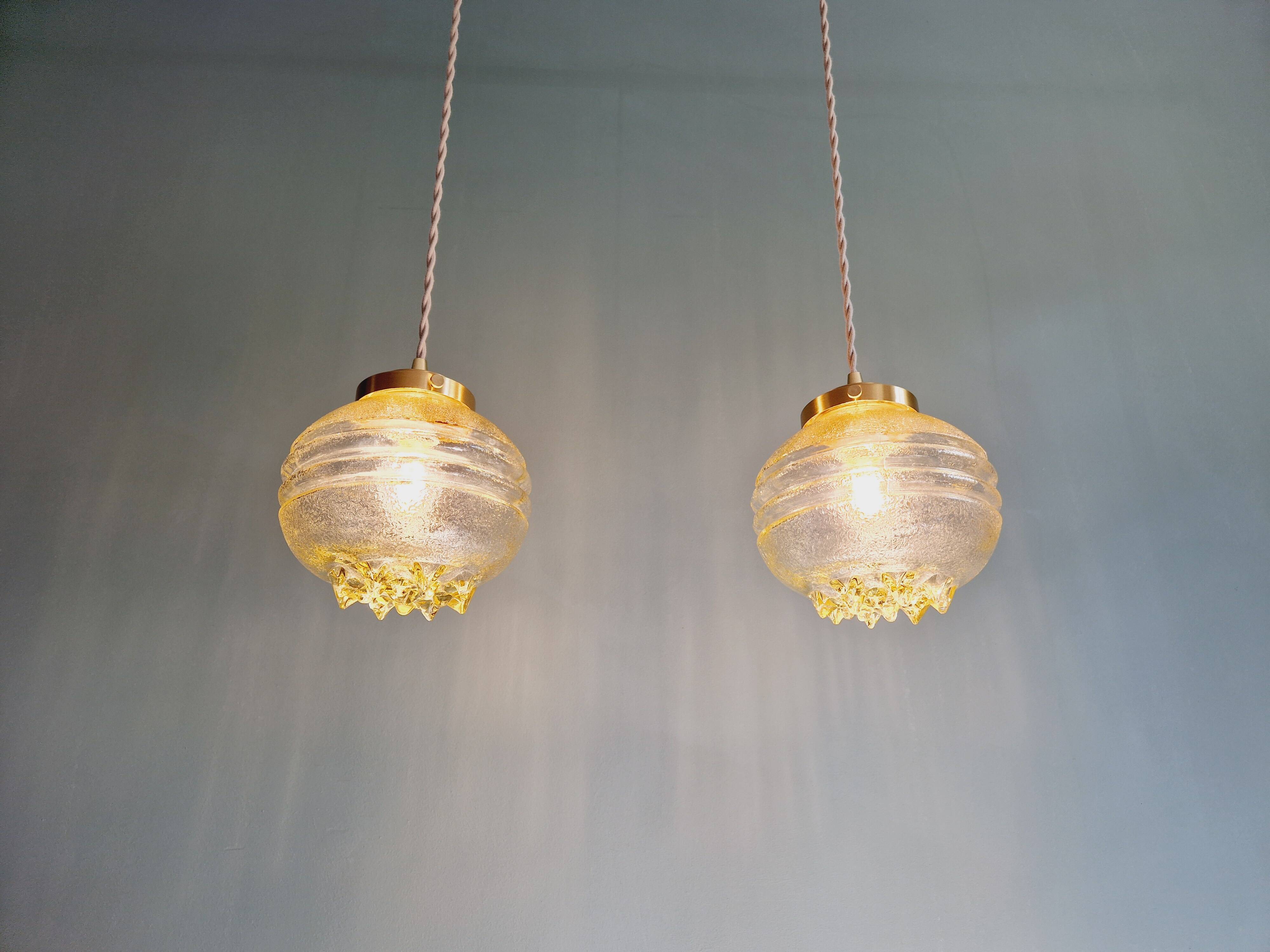 Space Age pendant light in yellow clear glass (13 available), 1960s-70s