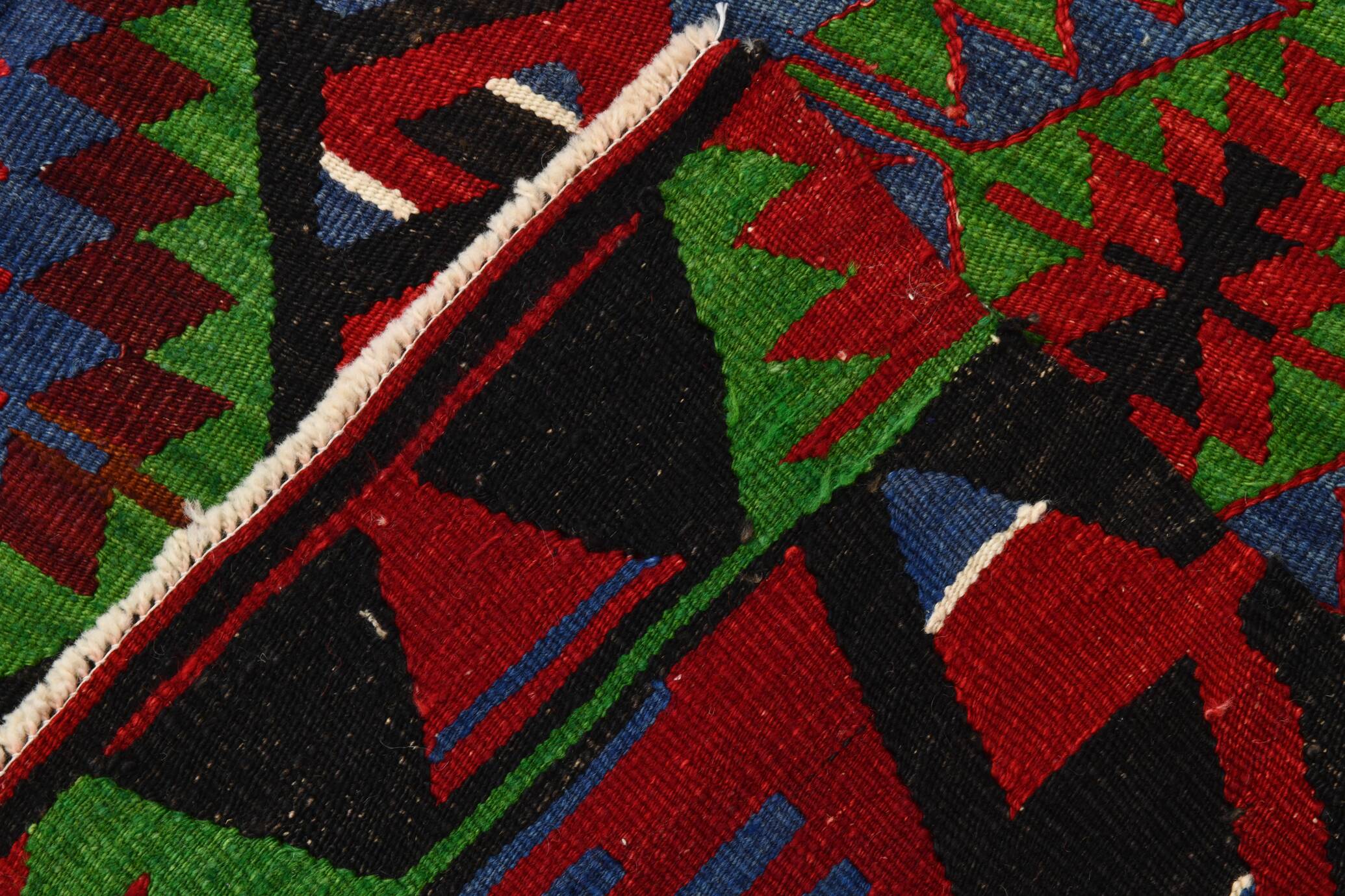 Geometric Blue & Green Vintage Kilim Rug, 154x305Cm