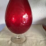 Vase on foot in red worked glass