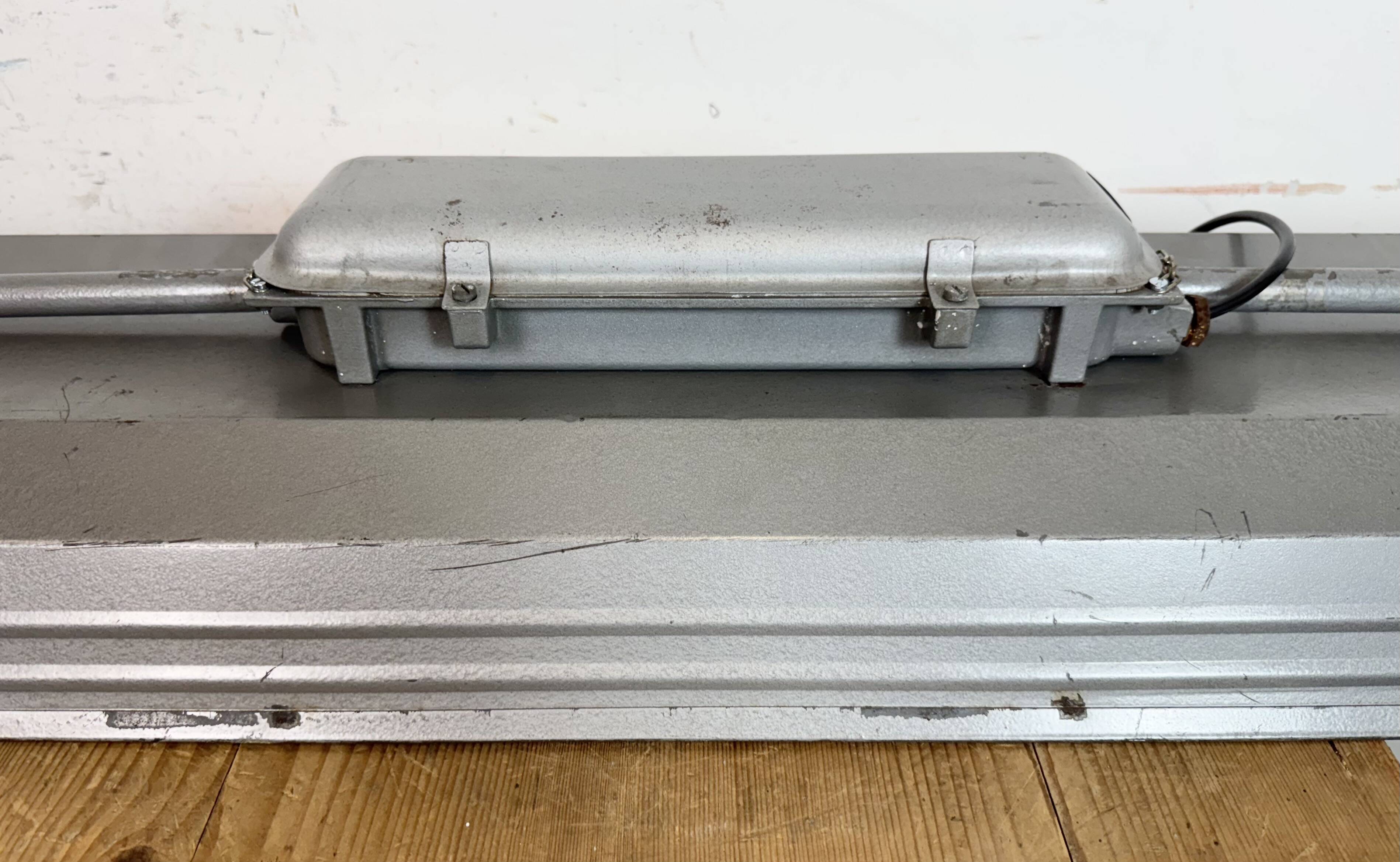 Grey Industrial Hanging Tube Light from Polam Gdansk, 1970s