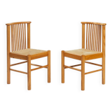 2 vintage chairs in pinewood with braided seat, 1970s