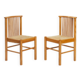 2 chaises en pin et paille, années 1970