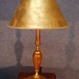 Gilt Brass and Leather Lamp from Le Tanneur, 1980's