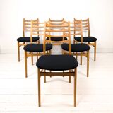 Set of 6 Mid Century Wooden Chairs Danish Design Bar Chair Vintage Black Upholstery MCM Re