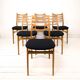 Lot de 6 chaises vintage bois assise tissu, style Mid-Century scandinave
