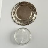 Silver metal ramekin with glass insert, ribbons, bows