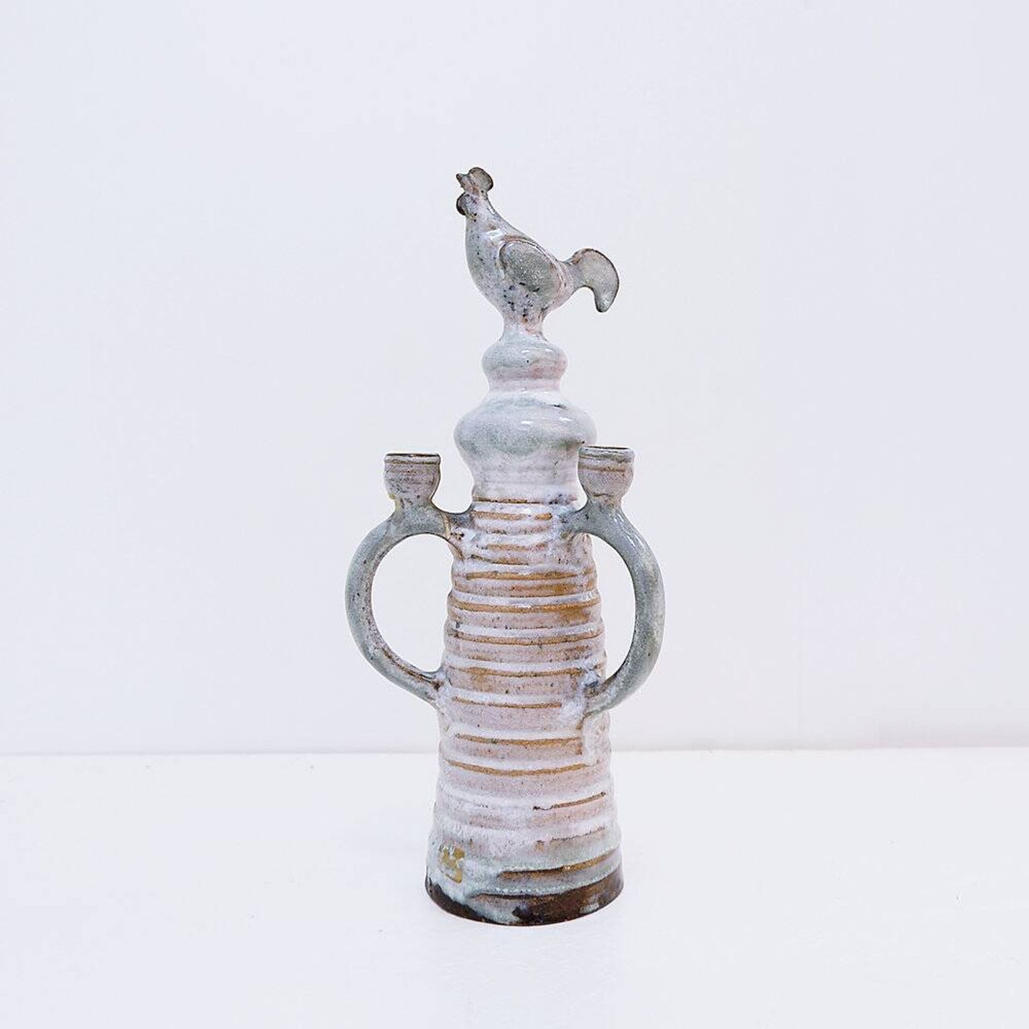 Three-light chandelier in glazed ceramic in the style of Jacques Pouchain.