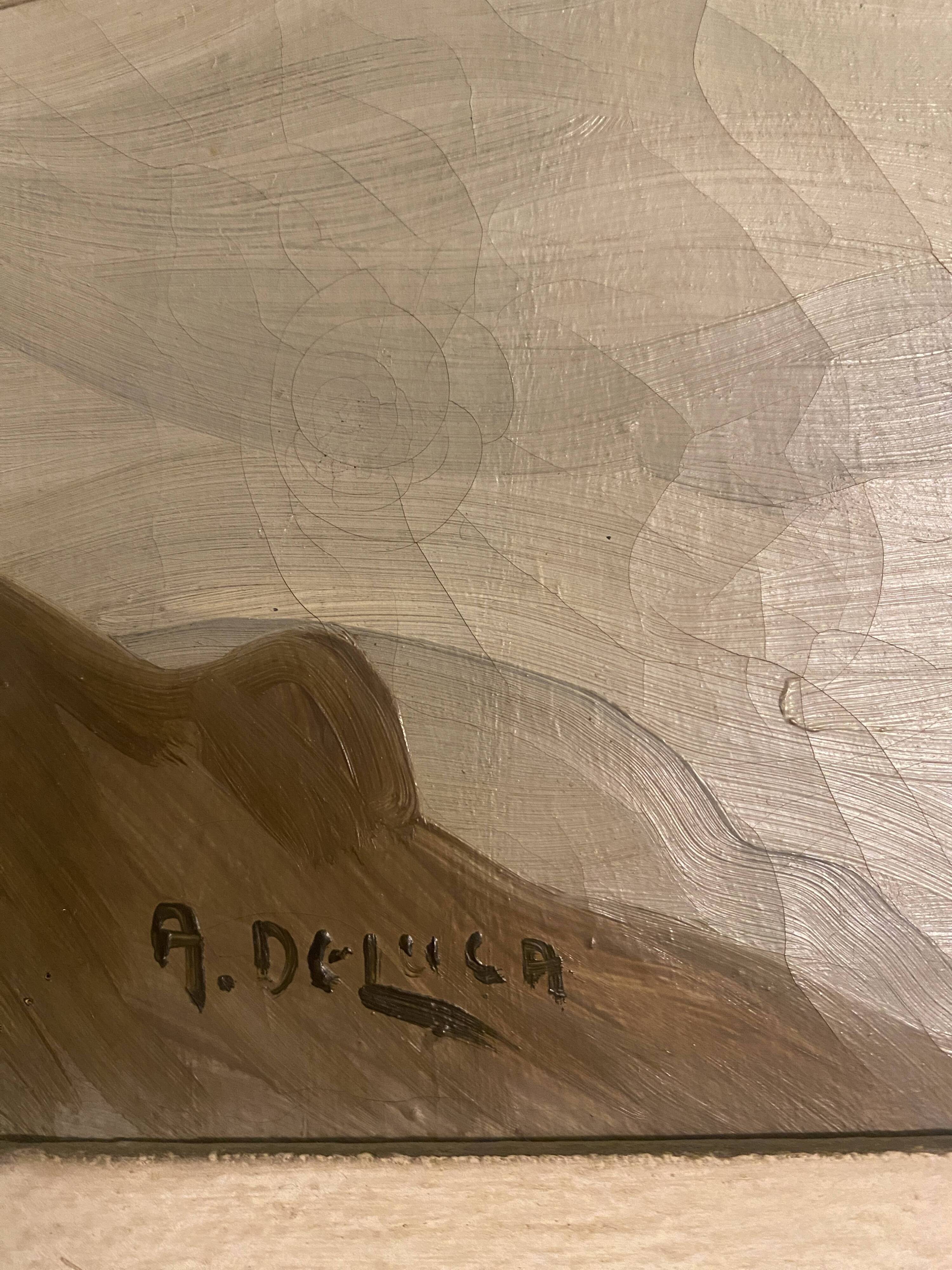 Painting "bouquet of flowers" post impressionist signed a. de luca + frame