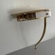Floating wall console with drawer, brass body and marble top, 1960s, Italy