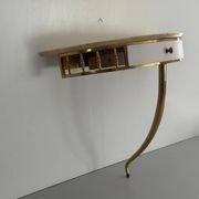 Floating wall console with drawer, brass body and marble top, 1960s, Italy