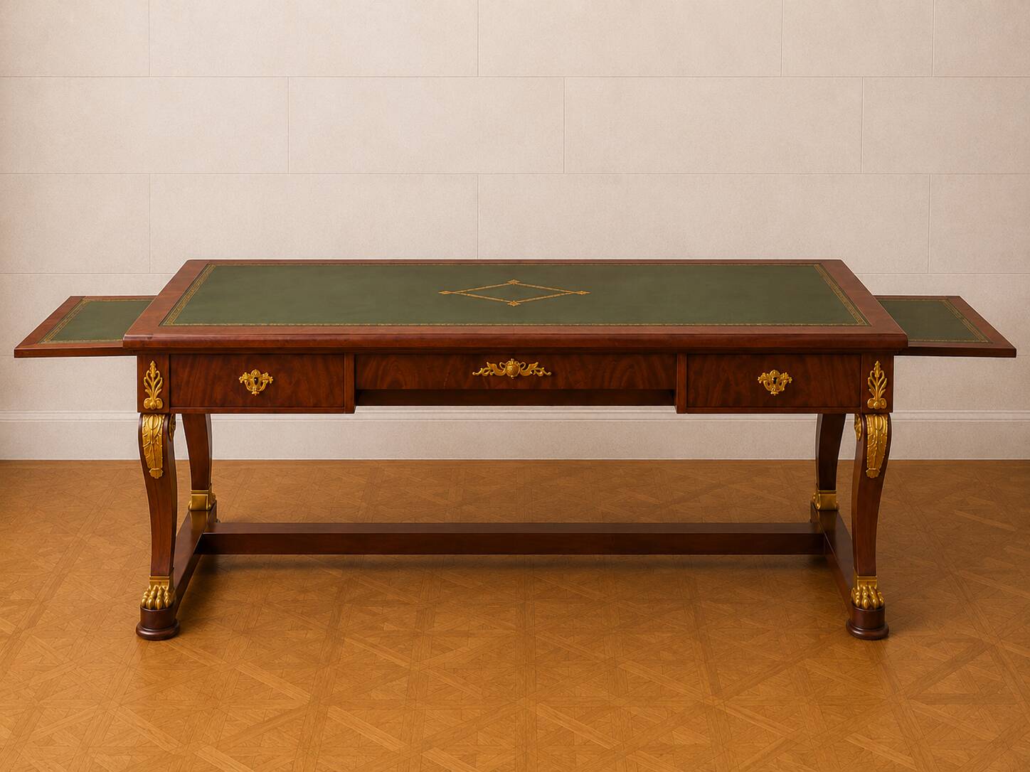 Empire-style centre desk in mahogany – with side pull-outs