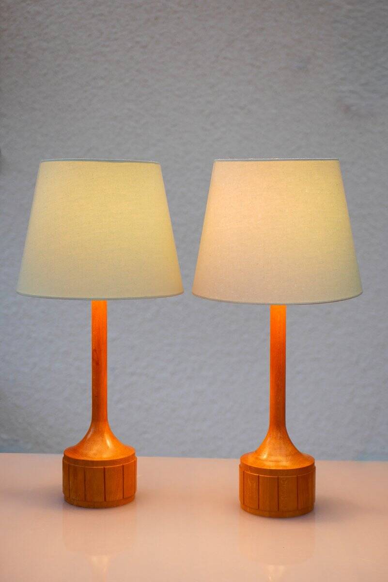 Lampes de table en chêne scandinave d'Elpe, ensemble de 2
