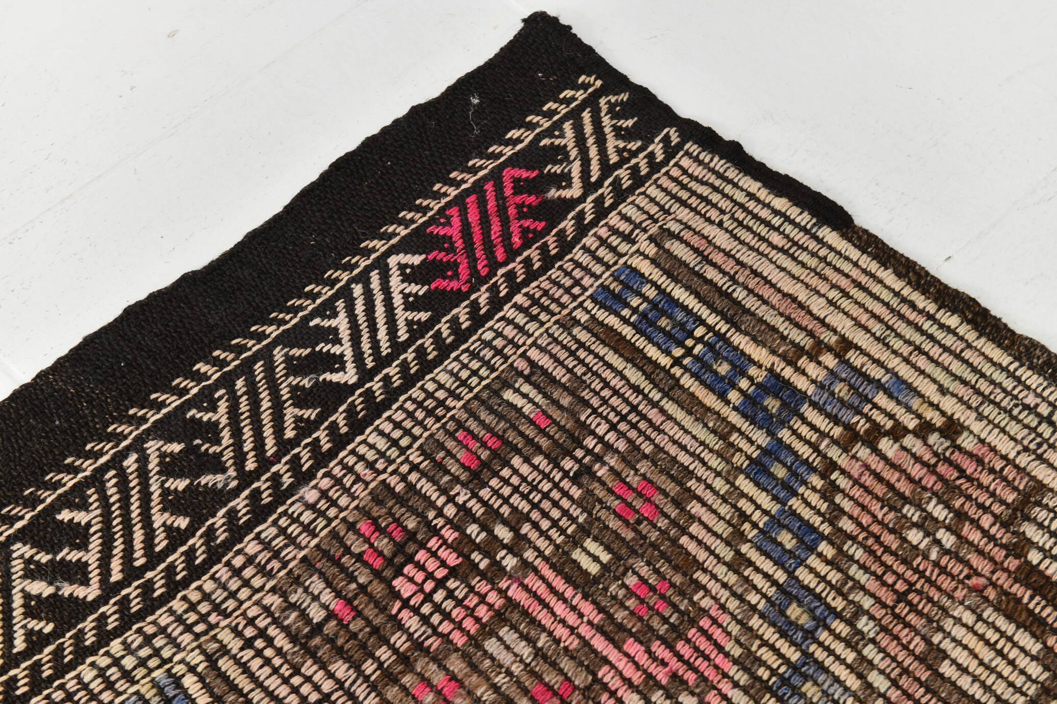 Blue Cream Persian Kilim Runner Rug, 95x313Cm