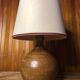 Ancienne lampe boule en grès + abat-jour blanc vintage #a549
