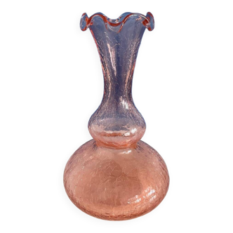 Pink crackle glass vase