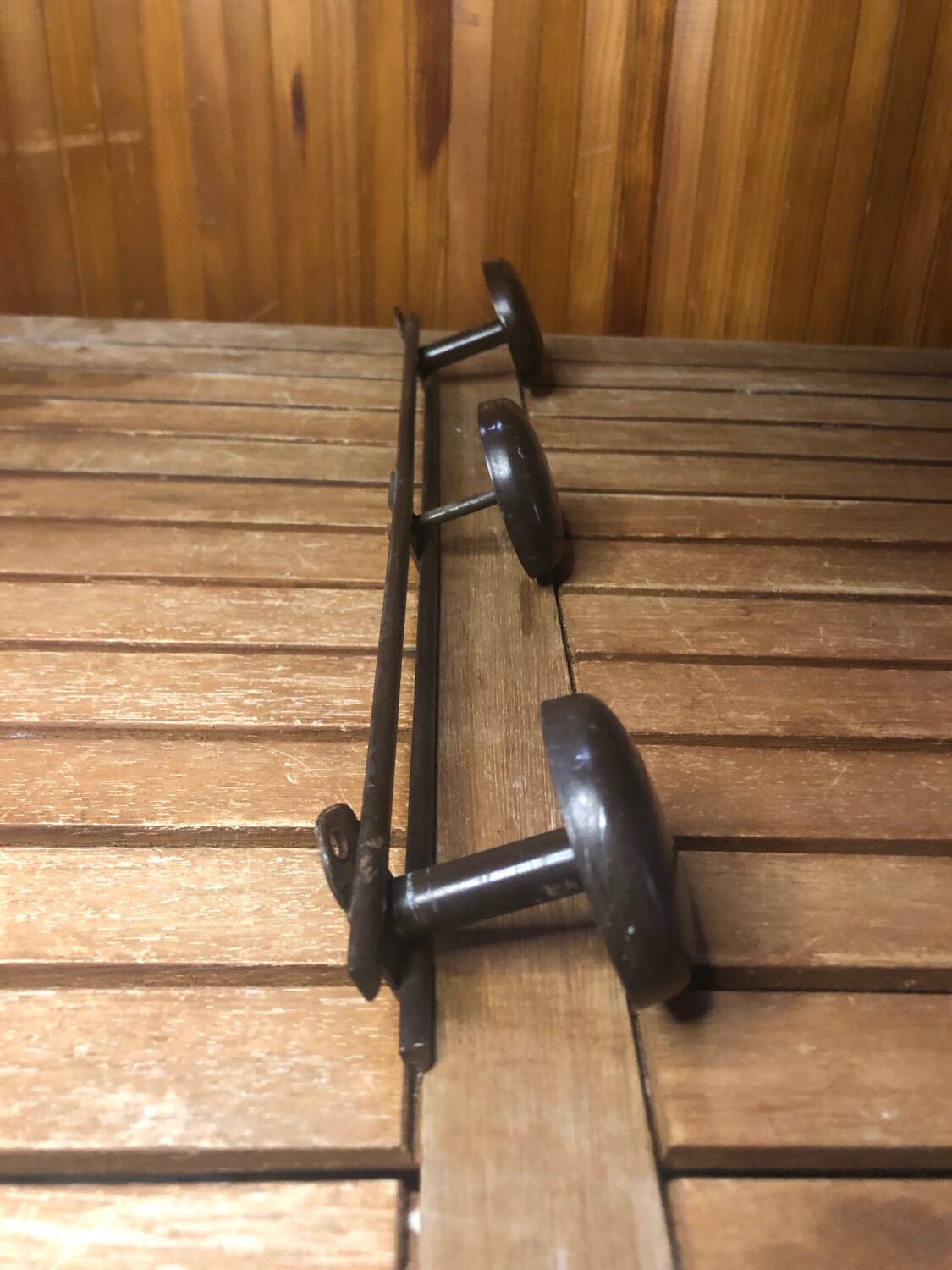 Old wall coat rack x3 vintage brown metal #a418
