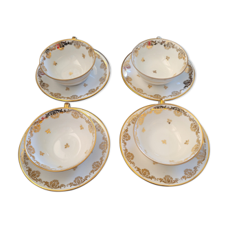 Set of 4 tea or coffee cups in Limoges porcelain