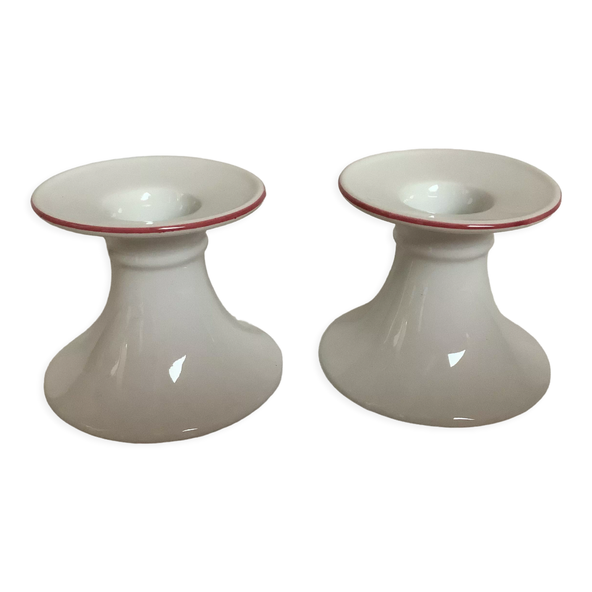 Pair of white candlesticks, pink line, Germany