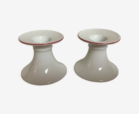 Paire de bougeoirs blancs ligne rose Germany