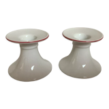 Pair of white candlesticks, pink line, Germany
