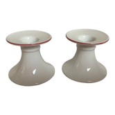 Pair of white candlesticks, pink line, Germany