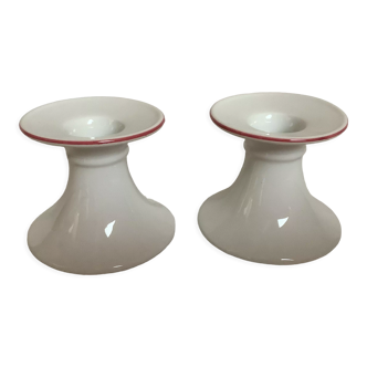 Pair of white candlesticks, pink line, Germany